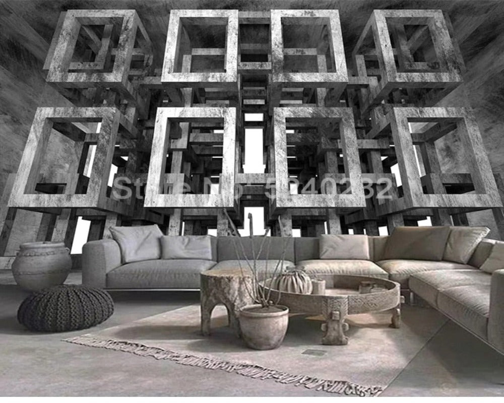 3D Wallpaper Geometric Cement Wall
